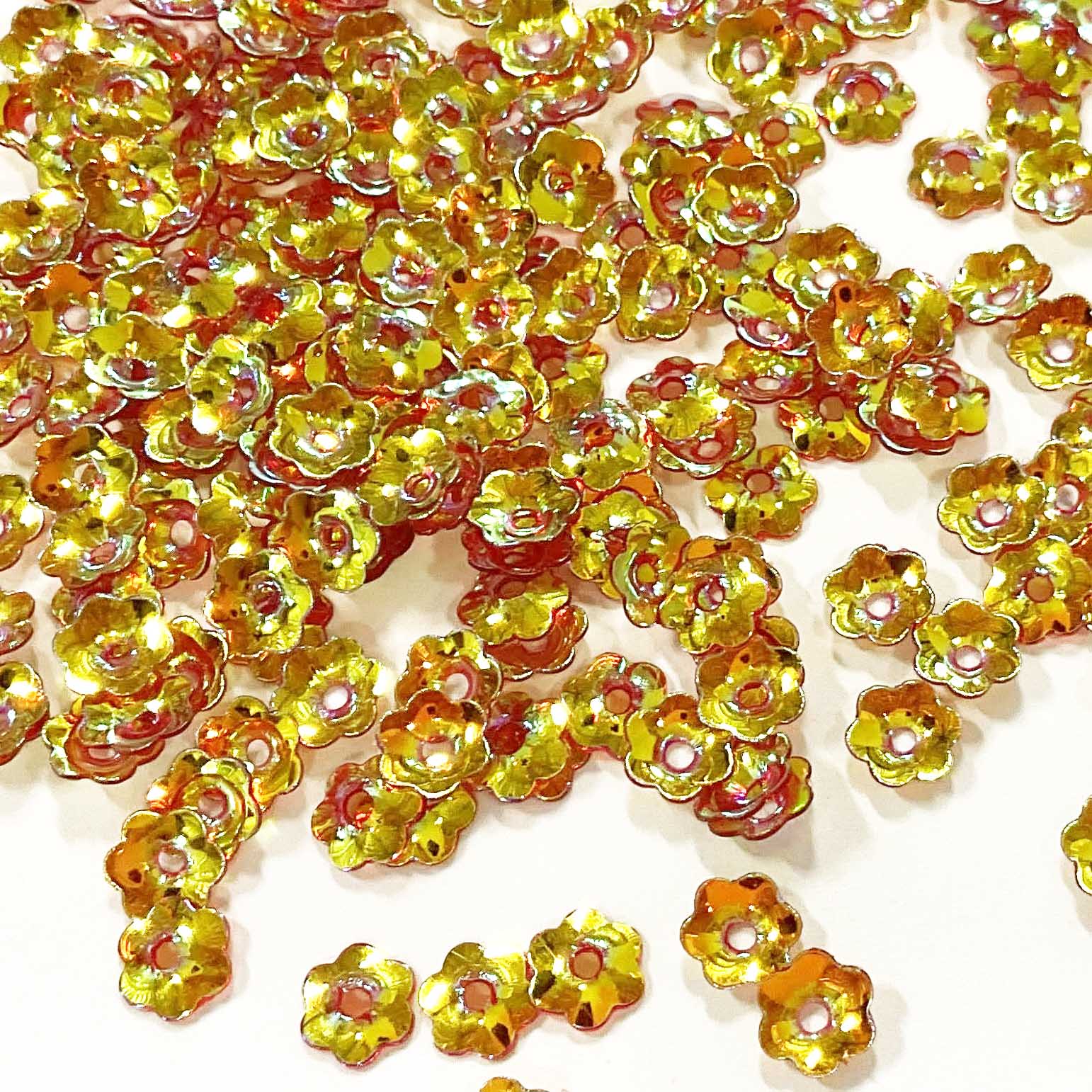 www.colourstreams.com.au Colour Streams Sequins Embellishments Costumes Mardi Gras Dancing Ballet Theatre Shows Drag Queen Bling S152 Flower Red Gold Lights Iridescent Reflective Golds Reds 6mm 