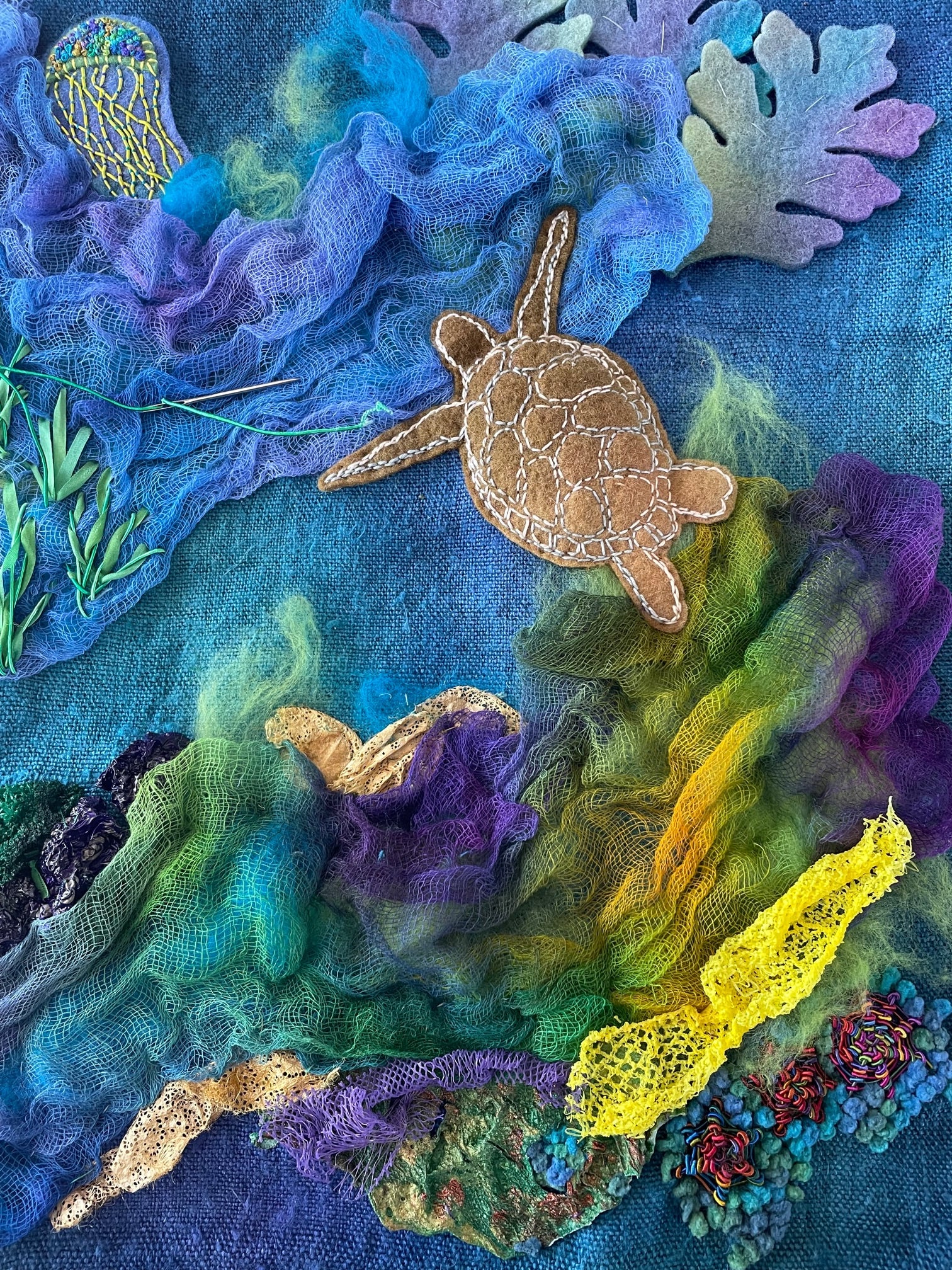 Underwater Magic Textile Collage Christine Noske Workshops Classes Macleay Island Colour Streams www.colourstreams.com.au