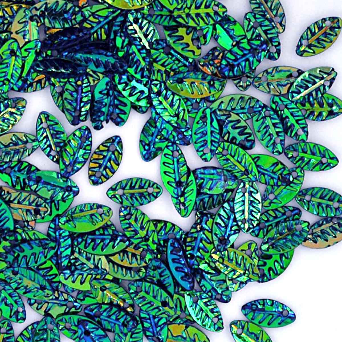 www.colourstreams.com.au Colour Streams Sequins Embellishments Costumes Mardi Gras Dancing Ballet Theatre Shows Drag Queen Bling S111 Embossed Leaf Shape Iridescent Blue Green Reflective Shiny 10mm x 5 mm