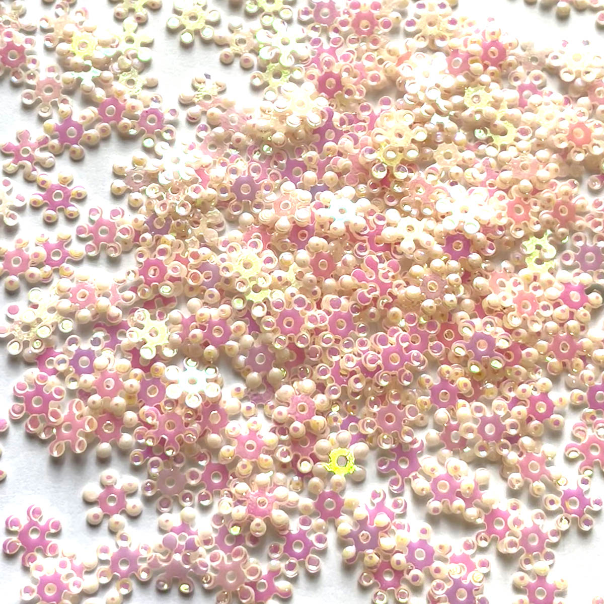 www.colourstreams.com.au Colour Streams Sequins Embellishments Costumes Mardi Gras Dancing Ballet Theatre Shows Drag Queen Bling S119  Starburst Iridescent Pale Pink Reflective 6mm