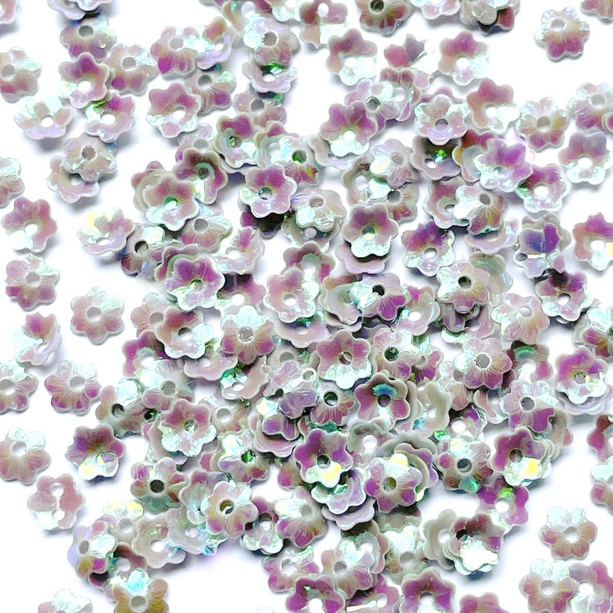 www.colourstreams.com.au Colour Streams Sequins Embellishments Stitching Embroidery Textile Arts Costumes Mardi Gras Dancing Ballet Theatre Shows Drag Queen Bling Reflective Iridescent 5mm Flower Dusty Pink with Green Lights Sequins S178