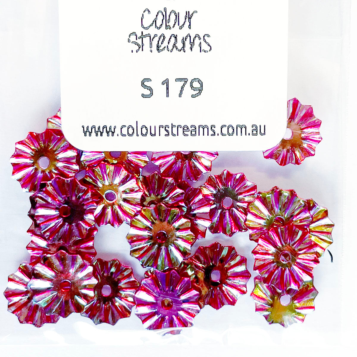 www.colourstreams.com.au  Colour Streams Sequins Embellishments Stitching Costumes Mardi Gras Dancing Ballet Theatre Shows Drag Queen Bling S179 Roundwheel Cerise Pink with Gold Lights 8mm