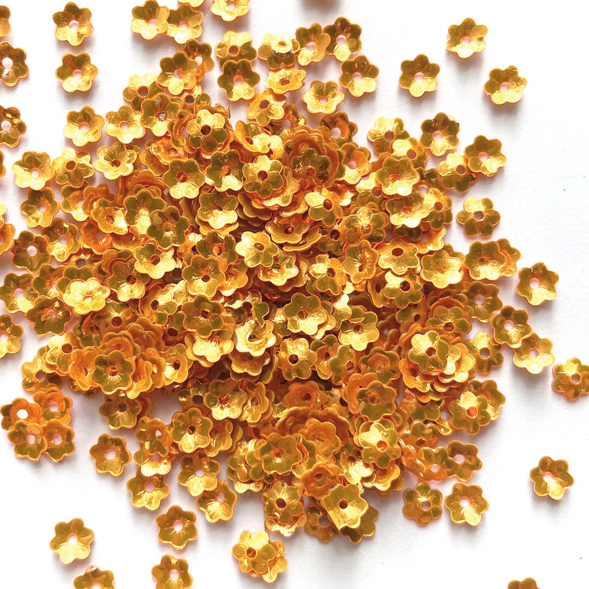 www.colourstreams.com.au Colour Streams Sequins Embellishments Stitching Embroidery Costumes Mardi Gras Dancing Ballet Theatre Shows Drag Queen Bling Stitching Embroidery Millinery Paillette Diamante Spangles Australia Canada NZ USA Flower Shape Iridescent Reflections Orange 5mm S186