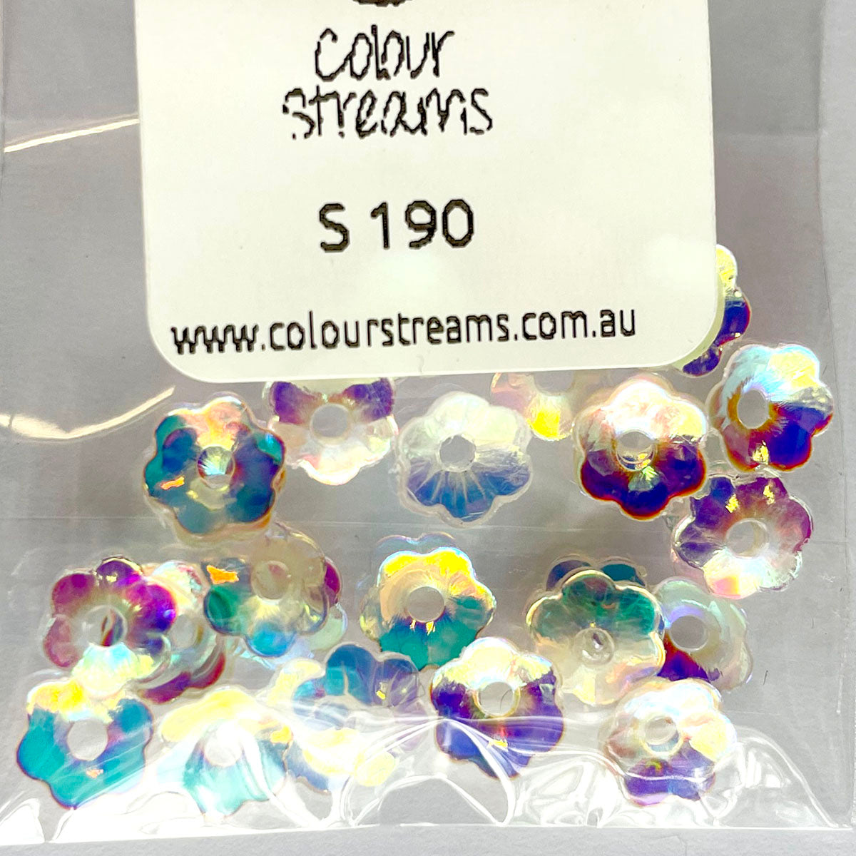 www.colourstreams.com.au Colour Streams Sequins Stitching Embroidery Embellishments Costumes Mardi Gras Dancing Ballet Theatre Shows Drag Queen Bling FlowerPearl with Multi Lights Reflective Iridescent 7mm (S190) 