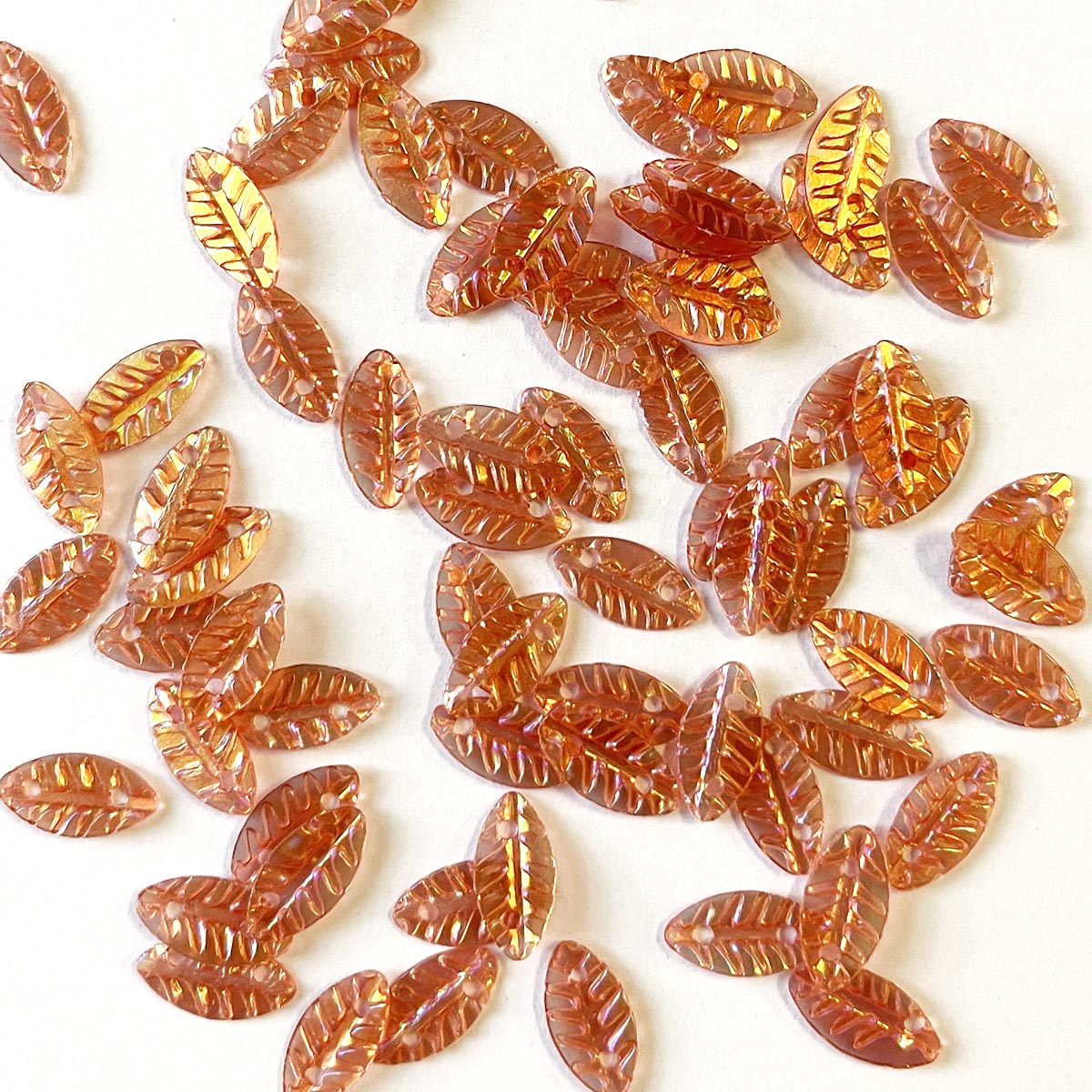 www.colourstreams.com.au Colour Streams Sequins Embellishments Costumes Mardi Gras Dancing Ballet Theatre Shows Drag Queen Bling S117 Sequins Embossed Textured Leaf Shape Multi Lights Iridescent Reflection Shiny Terracotta Burnt Orange Sparkly Orange Lights 10mm 5mm