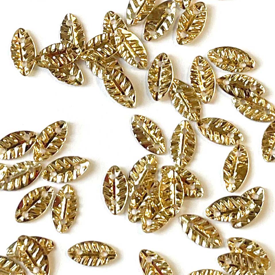 www.colourstreams.com.au Colour Streams Sequins Embellishments Costumes Mardi Gras Dancing Ballet Theatre Shows Drag Queen Bling Sequins Embossed Textured Leaf Shape Iridescent Reflection Shiny Sparkly Gold S208 10mm 5mm