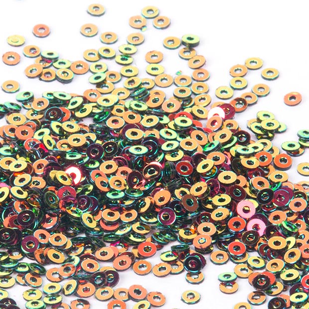 Colour Streams Embellishments Stitching Embroidery Costumes Theatre Cosplay Sequins Flat 2mm Copper with Green Lights Circle www.colourstreams.com.au S20