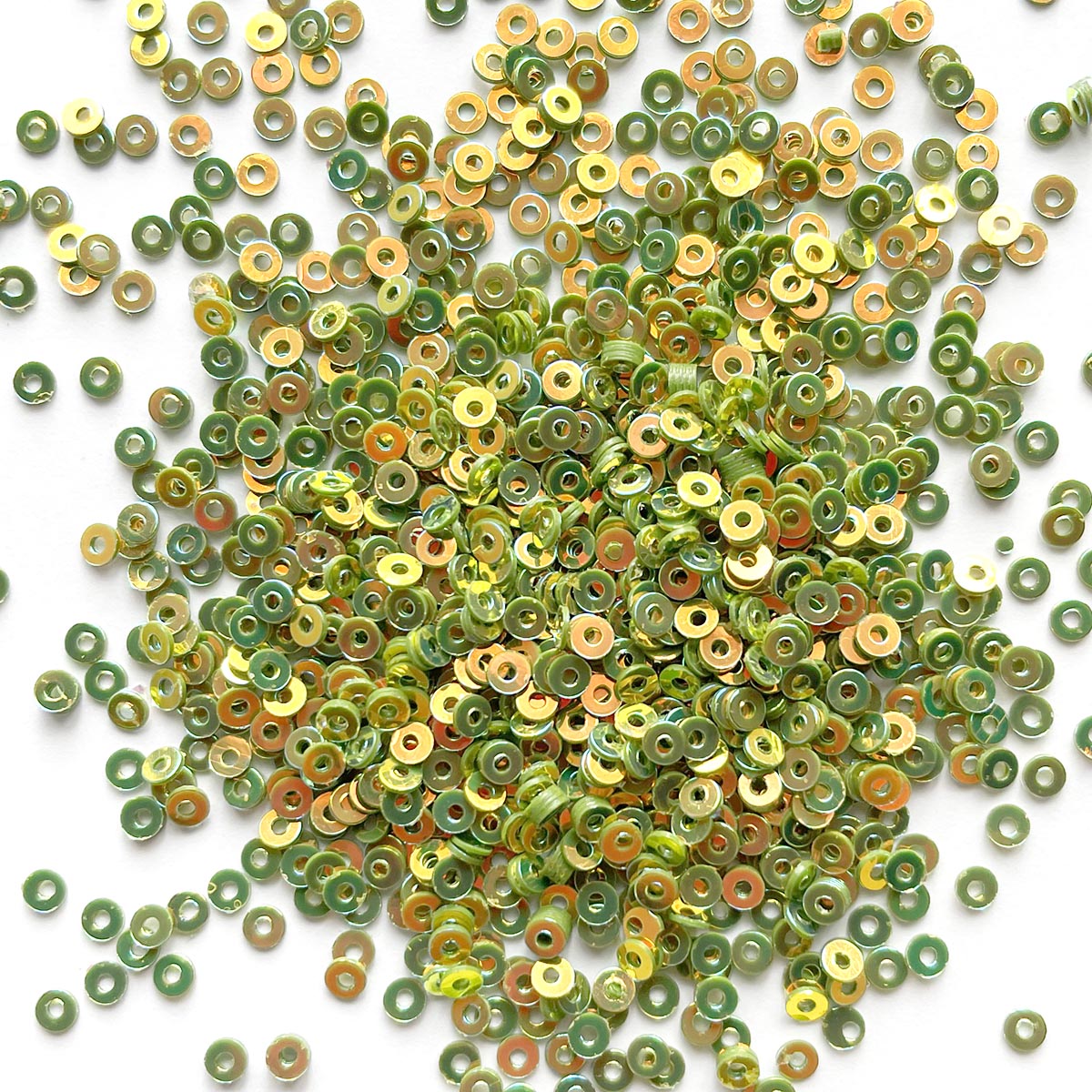 www.colourstreams.com.au Colour Streams Embroidery Stitching Embellishments Costumes Theatre Sequins Shiny Glitter Flat Circle Green with Copper Lights 3mm S232