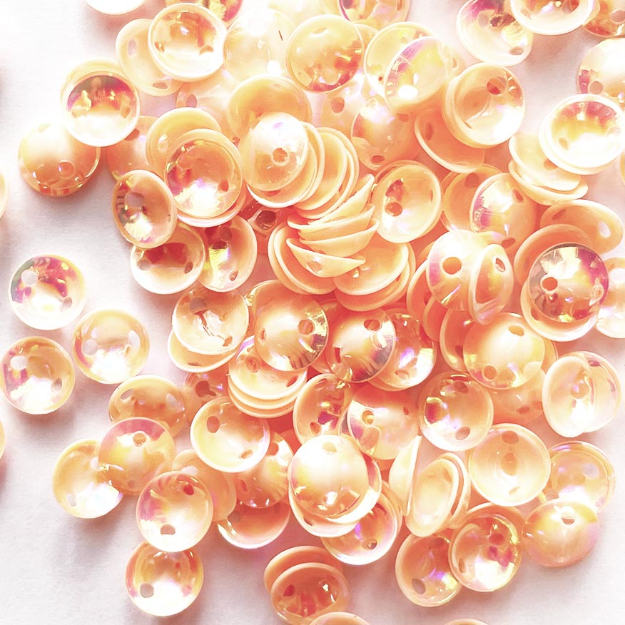 www.colourstreams.com.au Colour Streams Sequins Embellishing Costuming Jewellry Embroidery Stitching Mardi Gras Dancing Ballet Theatre Shows Drag Queen Bling Cup Circle Shape Reflective Iridescent Shiny Apricot Pink 7mm S252