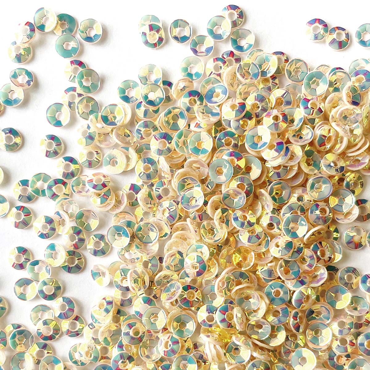 www.colourstreams.com.au Colour Streams Embellishments Embellishing Stitching Costuming Costumes Sequins Cup 3mm Pale Pink Gold and Blue Lights S257