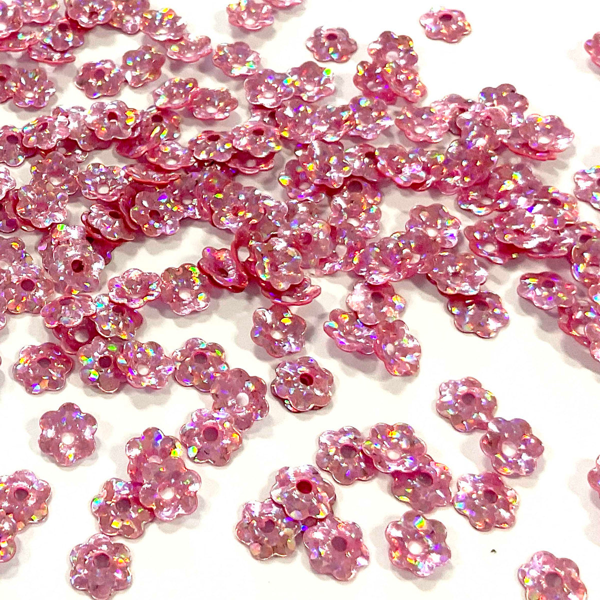 www.colourstreams.com.au Colour Streams Sequins Embellishments Costuming Stitching Beading Costumes Australia USA Canada NZ Flower 6mm Pink with Multi Lights S265