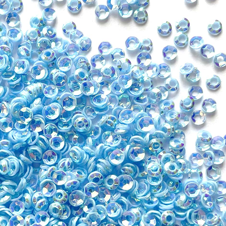 www.colourstreams.com.au Colour Streams Sequins Embellishments Costumes Mardi Gras Dancing Ballet Theatre Shows Drag Queen Bling Australia NZ Canada USA Cup Circle Shape Iridescent Light Blue Reflective Shiny 3mm S283