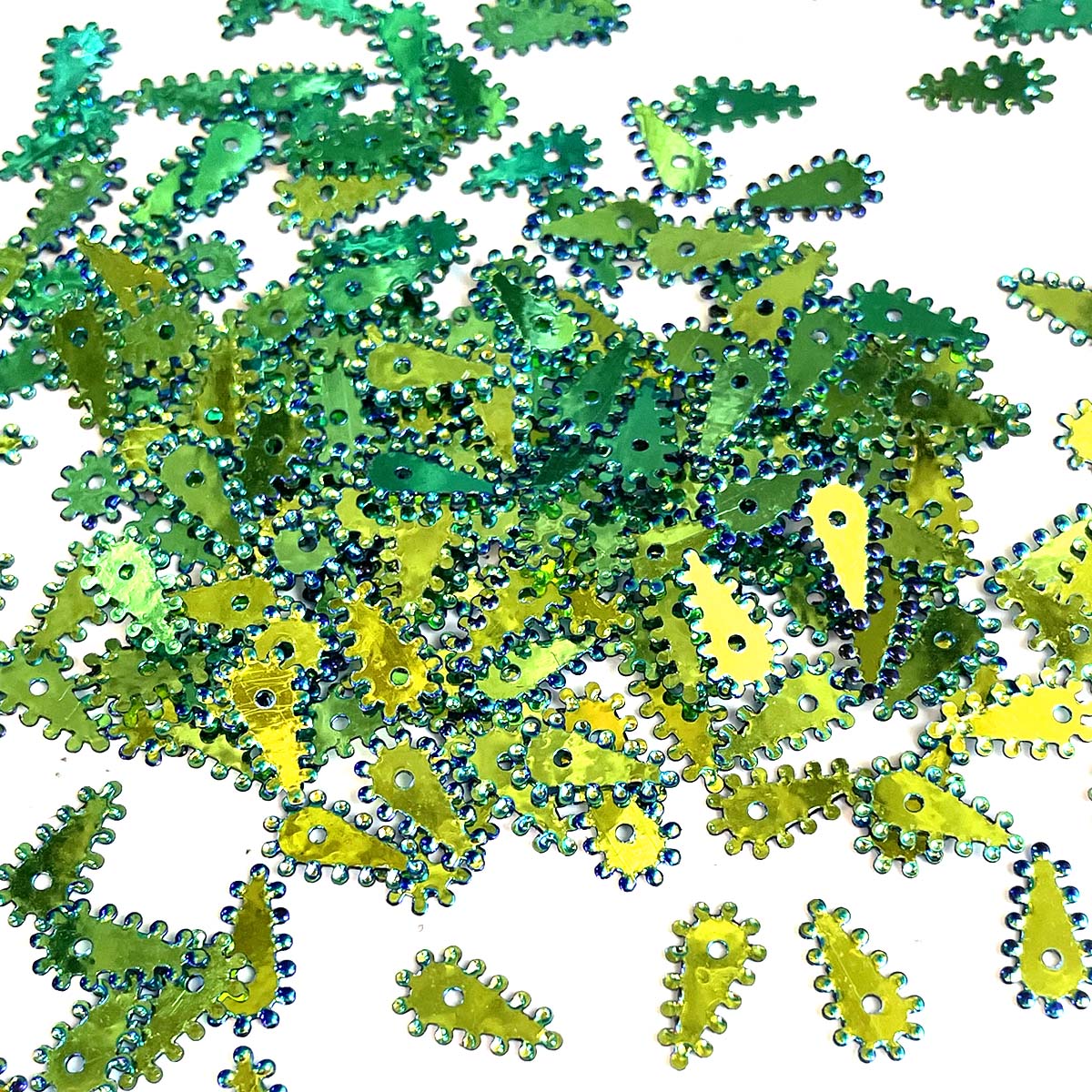 Sequins - Leaf - 13mm x 6mm - Chartreuse Green with Blue Lights (S302)