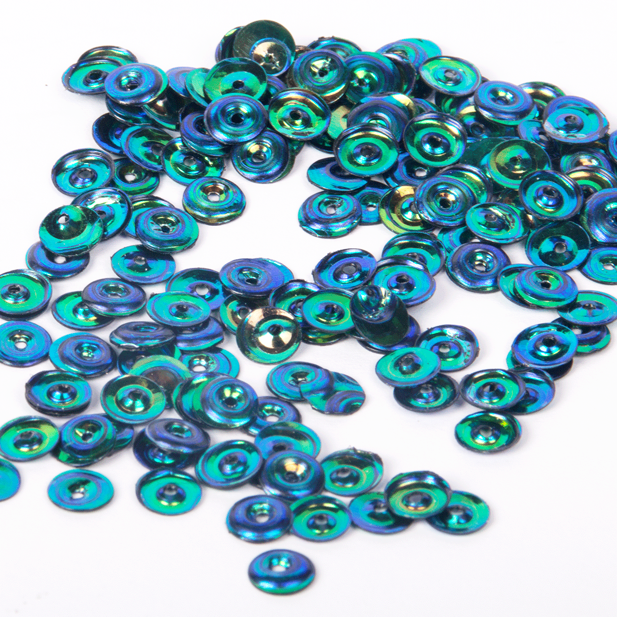 www.colourstreams.com.au Colour Streams Sequins Embellishments Costumes Mardi Gras Dancing Ballet Theatre Shows Drag Queen Bling Paillettes Millinary Australia USA Canada NZ S303 Round Shape Iridescent Blue and Green Lights Reflective Shiny 7mm