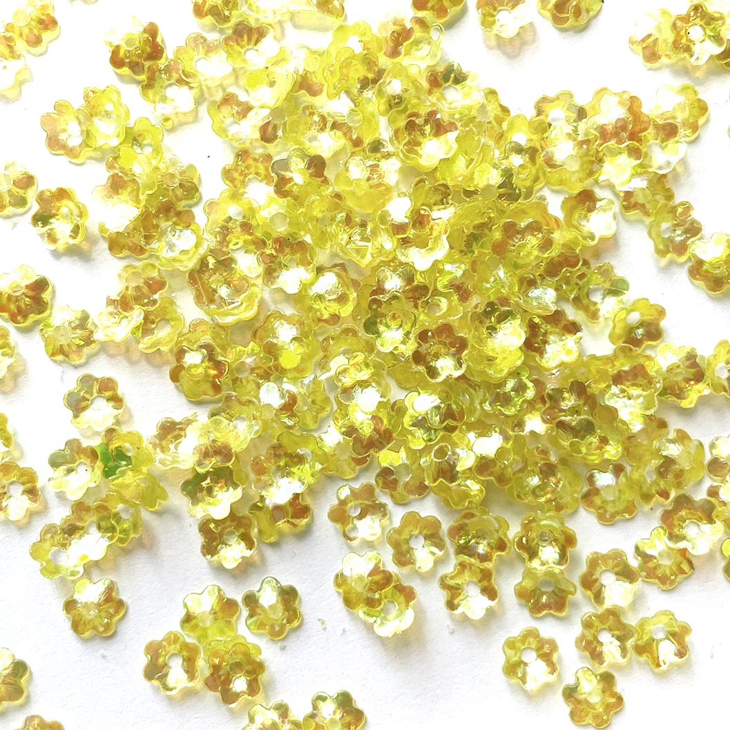 www.colourstreams.com.au Colour Streams Sequins Embellishments Costumes Mardi Gras Stitching Embroidery Dancing Ballet Theatre Shows Drag Queen Bling Flower Light Yellow Reflective 6mm S51