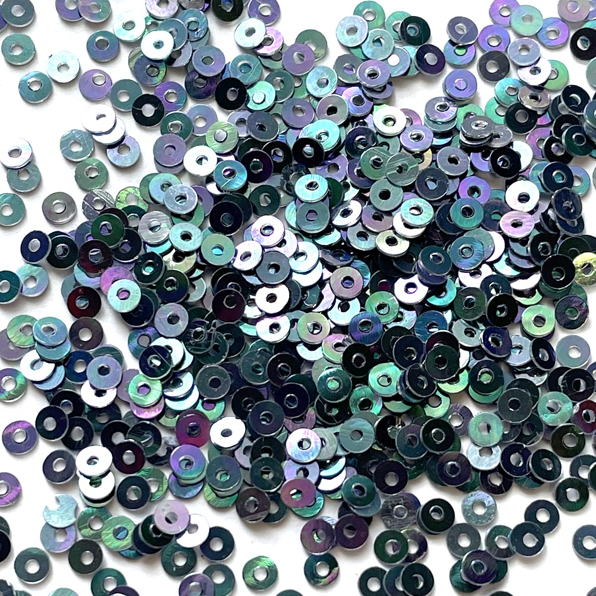 www.colourstreams.com.au Colour Streams Stitching Embellishments Embroidery Costuming Couture Paillettes Millinery Sequins Sequin Flat Circle 3mm Black Purple Green Lights S73