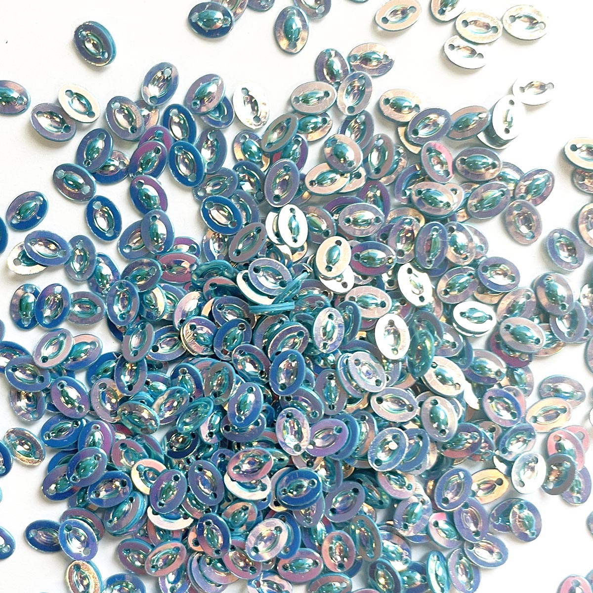 www.colourstreams.com.au Colour Streams Sequins Embellishments Costumes Mardi Gras Dancing Ballet Theatre Shows Drag Queen Bling Australia USA Canada NZ Shape Reflective Sequin Oval 2 Holes 6mm x 4mm Blue Gold Lights S7