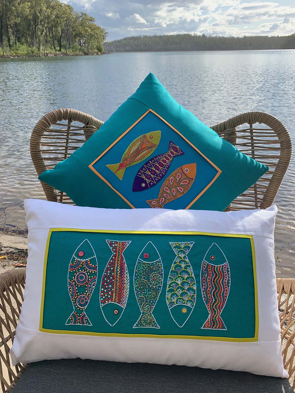 www.colourstreams.com.au Colour Streams Fish Pillow Wendy Williams Flying Fish Wool Felt Rana Patterns Kits