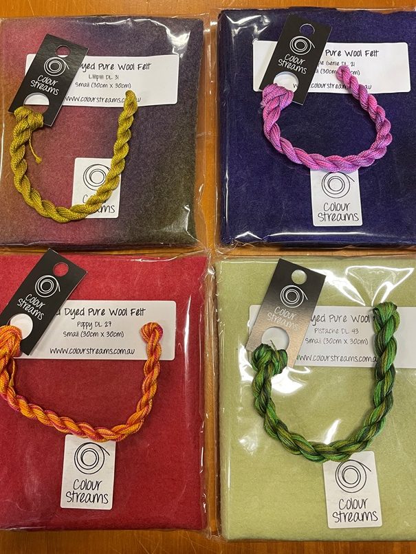www.colourstreams.com.au Colour Streams Christine Noske Magic Faraway Tree Pure Wool Felt Rana Gimp Royal Grape Venetian Sunset Purple Genie Mardigras Poppy Tequila Sunrise Pistache Olivades