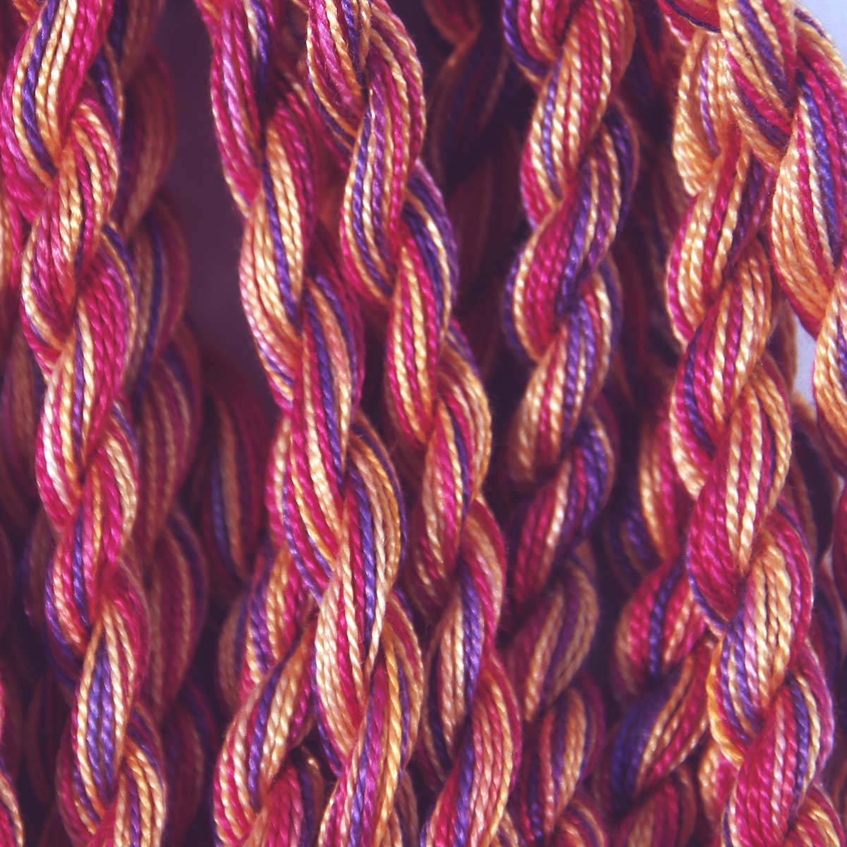 Colour Streams  www.colourstreams.com.au  Hand Dyed Cotton Threads Cotto Strands Slow Stitch Embroidery Textile Arts Fibre DL 28 Carinvale Purples Pinks Oranges
