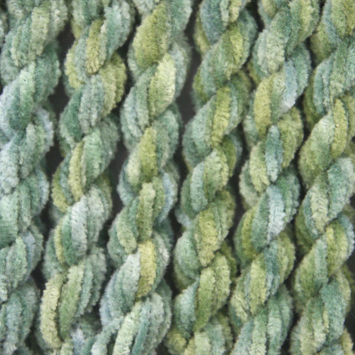 www.colourstreams.com.au Colour Streams Hand Dyed Chenille Threads Slow Stitch Embroidery Textile Arts Fibre DL 30 Eucalypt Greens