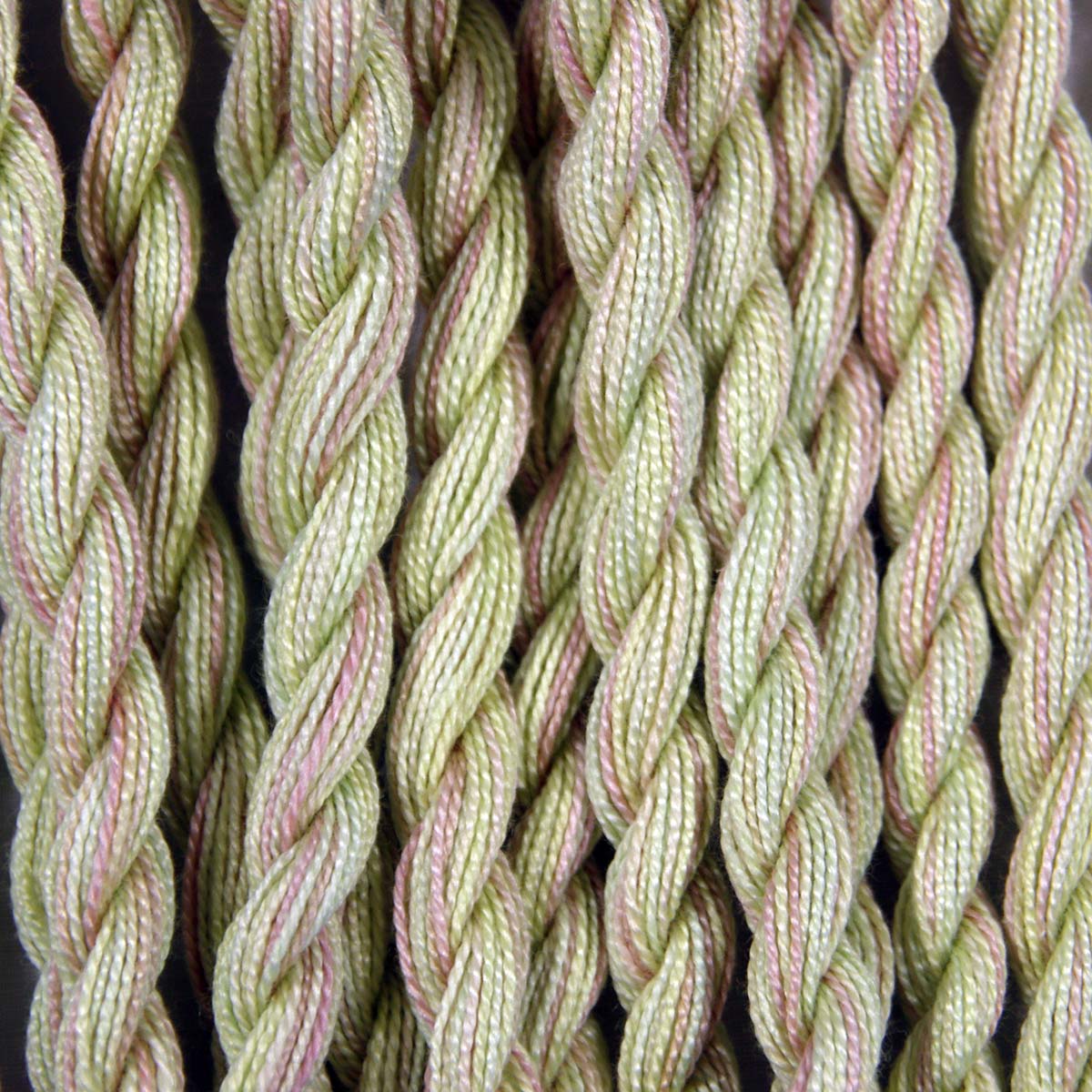 www.colourstreams.com.au Colour Streams Hand Dyed Cotton Threads Cotto Strands Slow Stitch Embroidery Textile Arts Fibre DL 43 Pistache Greens Pinks Yellows