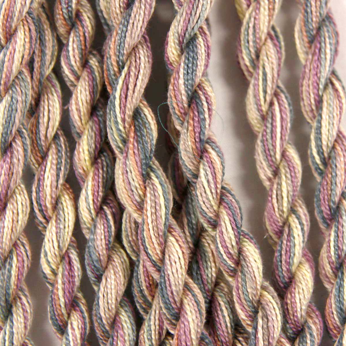 www.colourstreams.com.au Colour Streams Hand Dyed Cotton Threads Cotto Strands Slow Stitch Embroidery Textile Arts Fibre DL 48 Aubergine Truffle Purples Blues Greys Creams Green