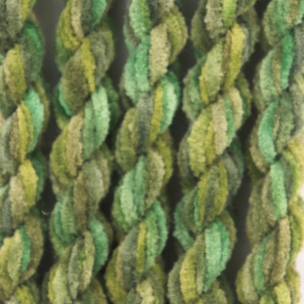 www.colourstreams.com.au Colour Streams Hand Dyed Chenille Threads Slow Stitch Embroidery Textile Arts Fibre DL 49 Olivades Olives Greens