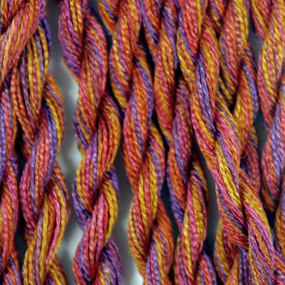 www.colourstreams.com.au Colour Streams Hand Dyed Silk Threads Silken Strands Ophir Exotic Lights Aurora Slow Stitch Embroidery Textile Arts Fibre DL 10 Venetian Sunset Yellows Reds Purples Oranges Golds