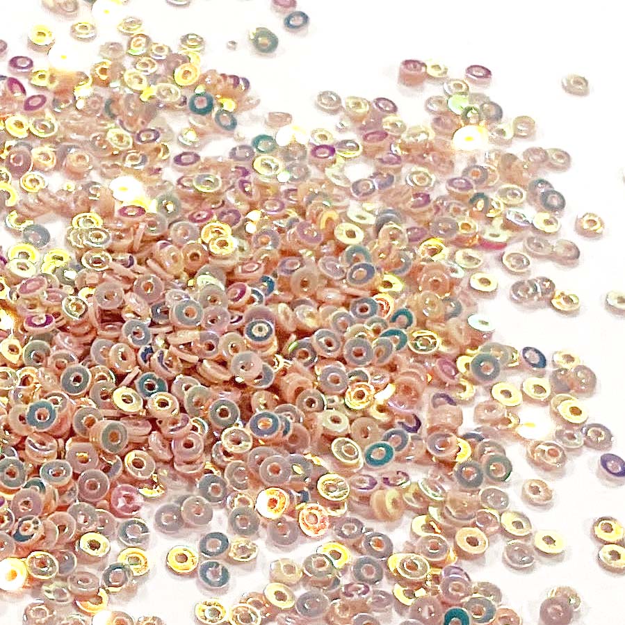 www.colourstreams.com.au Colour Streams Sequins Embellishments Costumes Mardi Gras Dancing Ballet Theatre Shows Drag Queen Bling S116 Pale Pink Flat Circle Shape Gold Multi Lights Iridescent Pinks Mauves Golds Reflective Shiny 2mm