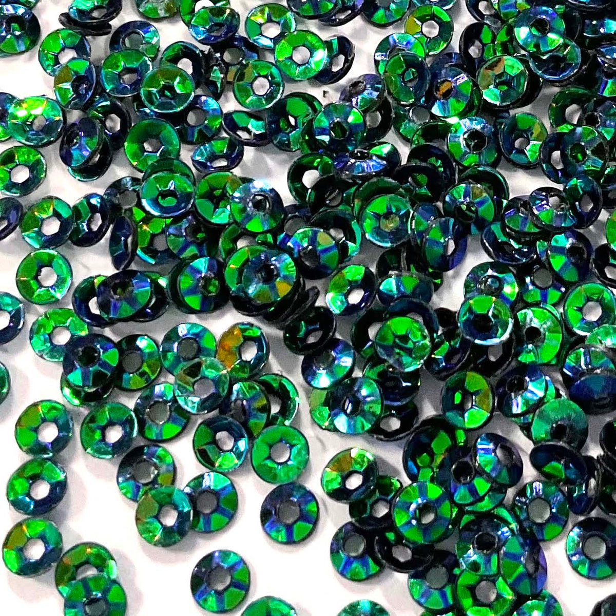 www.colourstreams.com.au Colour Streams Sequins Embellishments Costumes Mardi Gras Dancing Ballet Theatre Shows Drag Queen Bling S151 Cup Circle Muted Dartk Green Lights Reflective Iridescent 3mm 