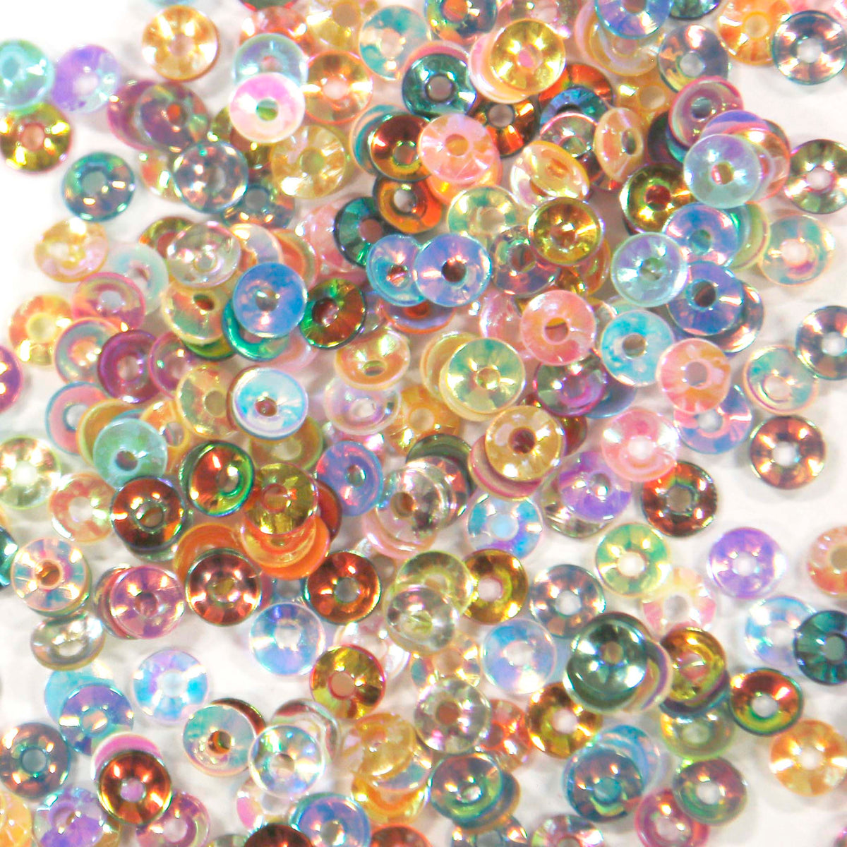 www.colourstreams.com.au Colour Streams Sequins Embellishments Costumes Mardi Gras Dancing Ballet Theatre Shows Drag Queen Bling S154 Cup Circle Shape Multi Colour Lights Reflective Iridescent Shiny Pinks Blues Golds Mauves Oranges Greens 4mm