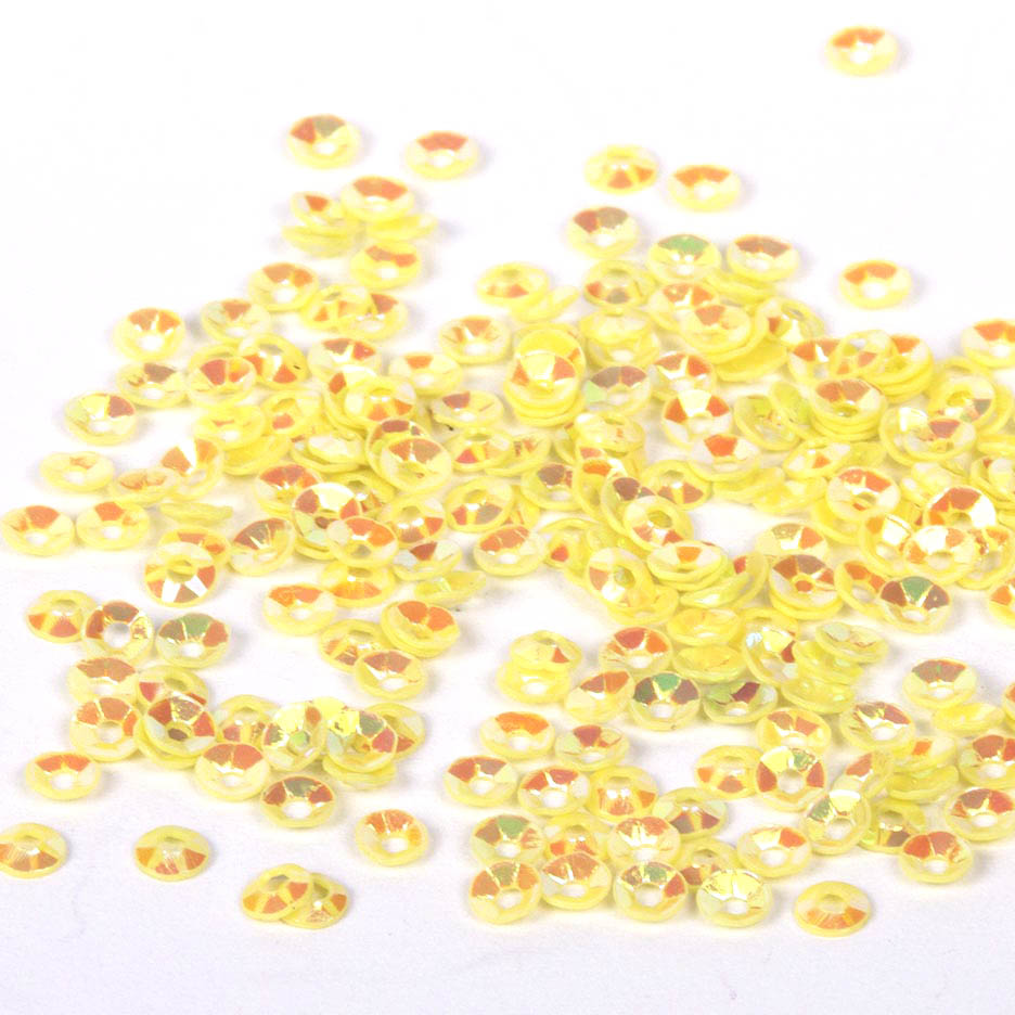 Sequins - Cup - Circle - 3mm - Yellow with Lime, Green and Aqua Lights (S30)